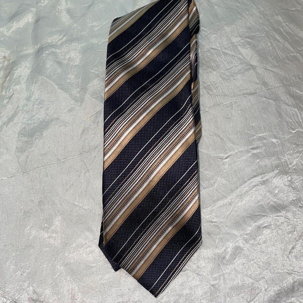 Ermenegildo Zegna tan & brown striped silk tie